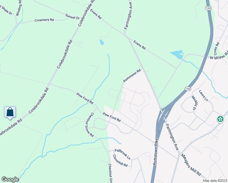 map of restaurants, bars, coffee shops, grocery stores, and more near 182 Forage Circle in Pottstown