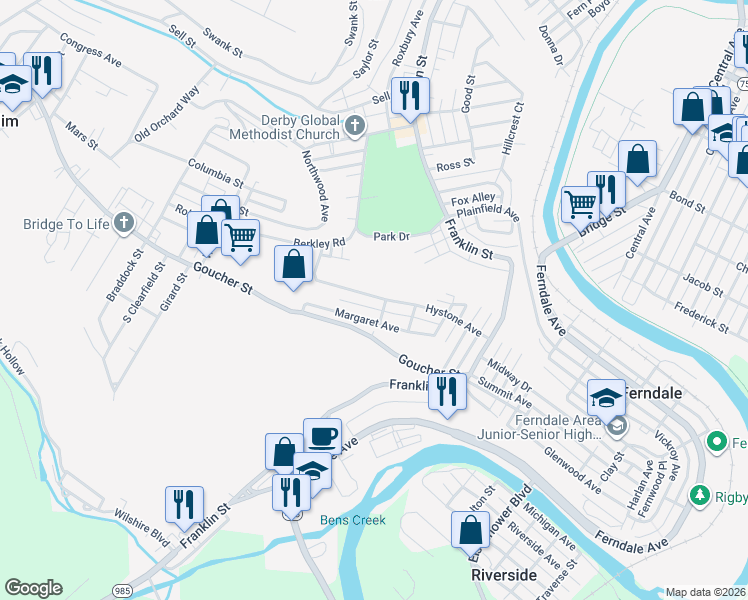 map of restaurants, bars, coffee shops, grocery stores, and more near 500-598 Margaret Avenue in Johnstown