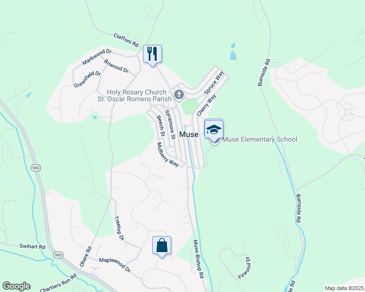 map of restaurants, bars, coffee shops, grocery stores, and more near in Muse