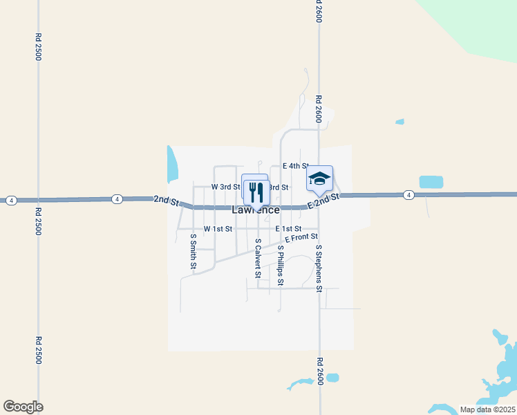 map of restaurants, bars, coffee shops, grocery stores, and more near North Calvert Street in Lawrence