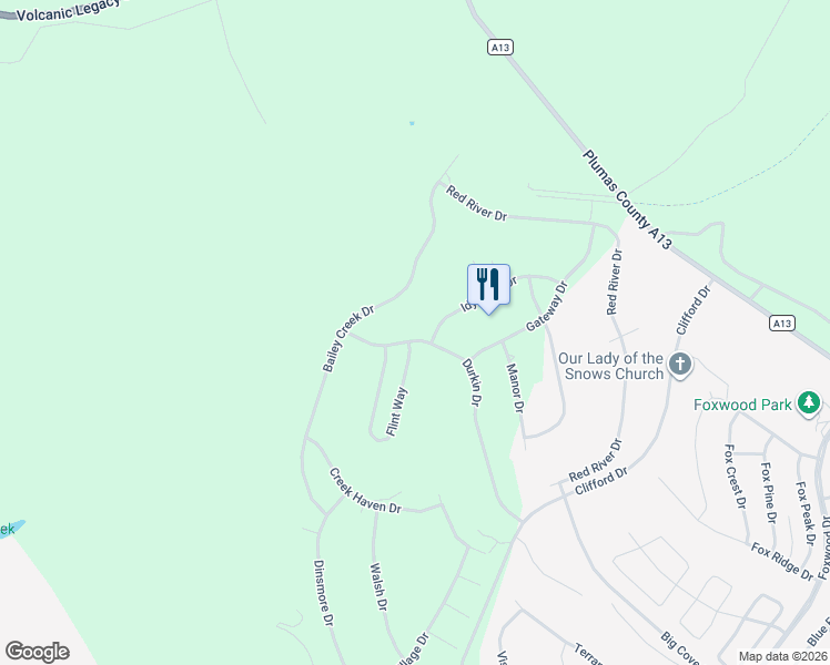 map of restaurants, bars, coffee shops, grocery stores, and more near 472 Durkin Drive in Plumas
