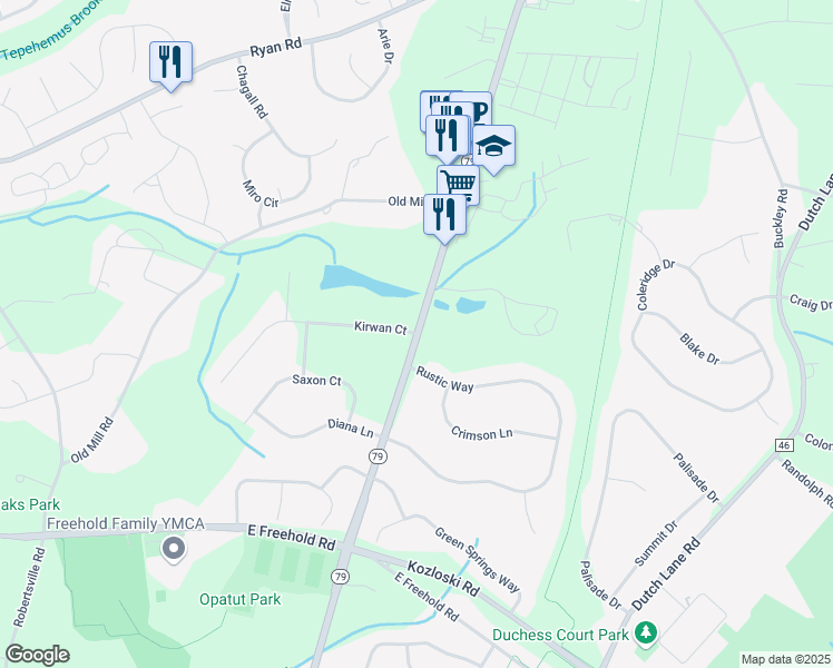 map of restaurants, bars, coffee shops, grocery stores, and more near 571 South Main Street in Freehold