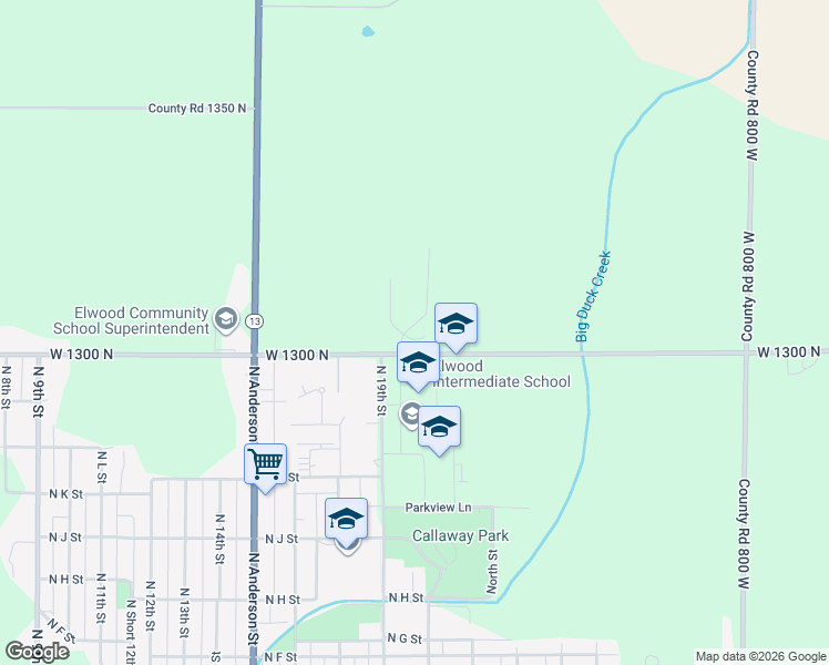 map of restaurants, bars, coffee shops, grocery stores, and more near 1962 Trotwood Court in Elwood