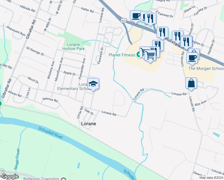 map of restaurants, bars, coffee shops, grocery stores, and more near 780 Ahrens Road in Reading