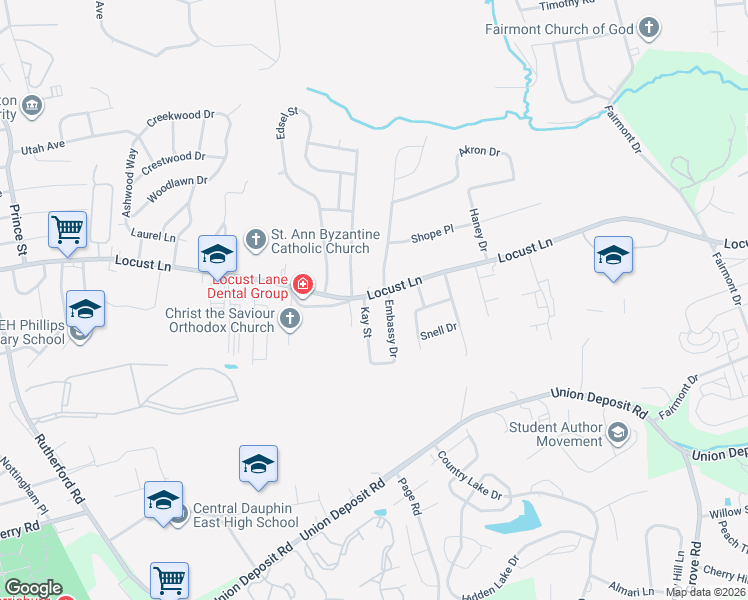 map of restaurants, bars, coffee shops, grocery stores, and more near 1507 Kay Street in Harrisburg
