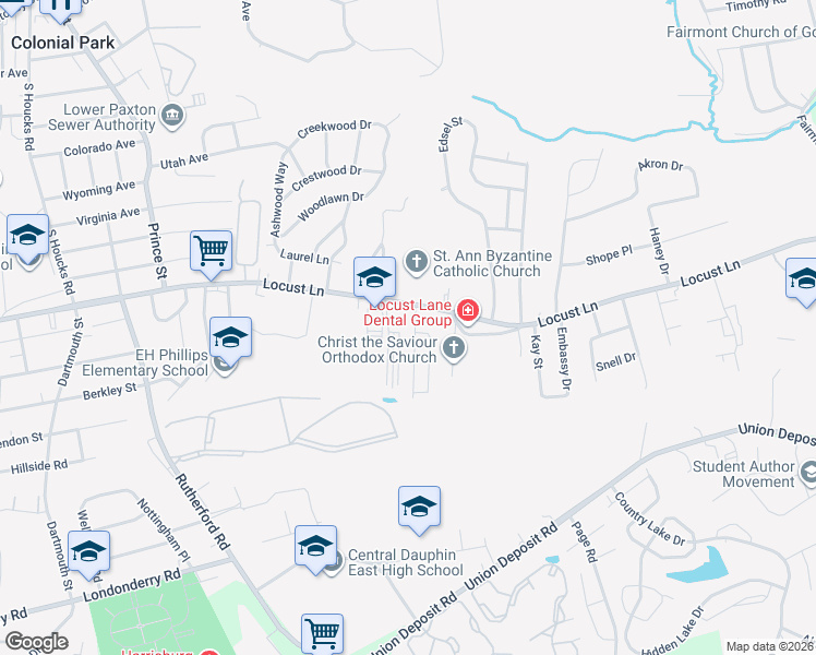 map of restaurants, bars, coffee shops, grocery stores, and more near 1420 Wanda Lane in Harrisburg