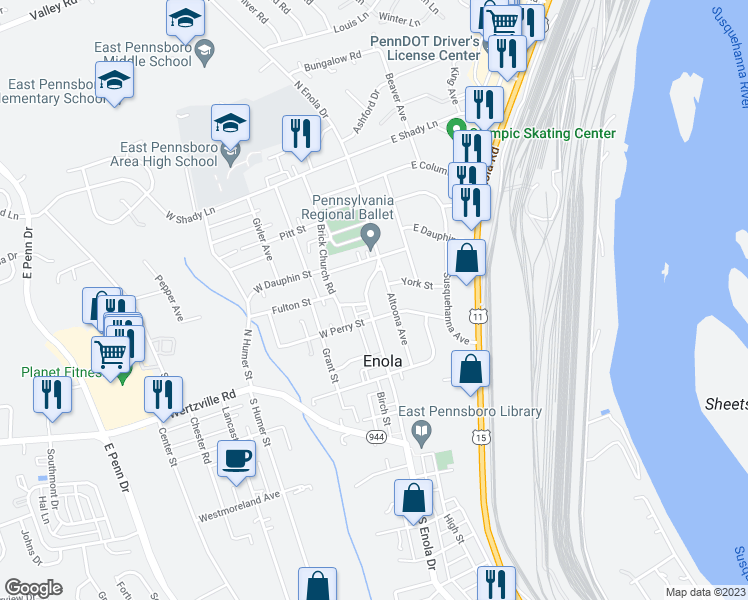 map of restaurants, bars, coffee shops, grocery stores, and more near in Cumberland County
