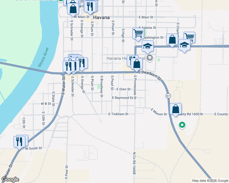 map of restaurants, bars, coffee shops, grocery stores, and more near 100-202 E Accomodation St in Havana