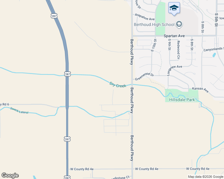 map of restaurants, bars, coffee shops, grocery stores, and more near 1276 Burt Avenue in Berthoud