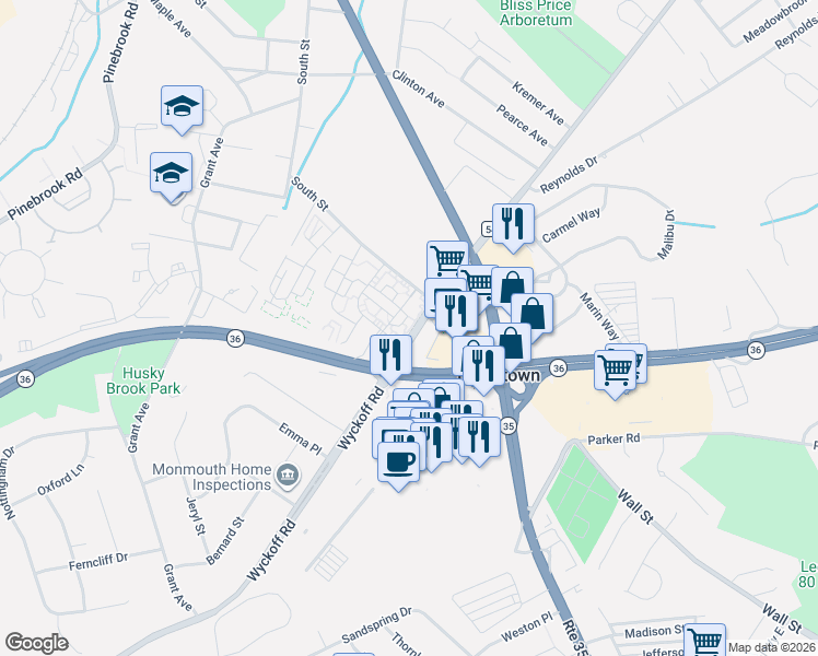 map of restaurants, bars, coffee shops, grocery stores, and more near 176 Wyckoff Road in Eatontown