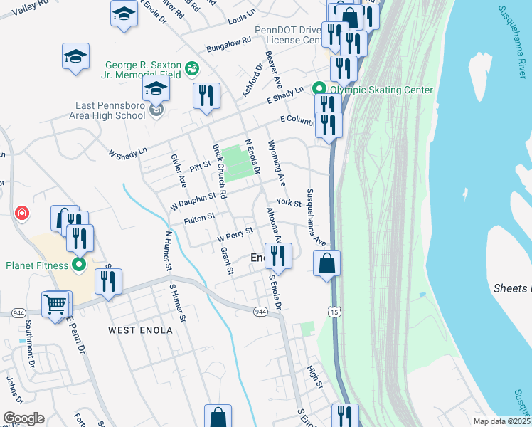 map of restaurants, bars, coffee shops, grocery stores, and more near 65 Altoona Avenue in Enola