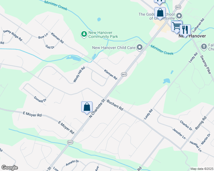 map of restaurants, bars, coffee shops, grocery stores, and more near 514 Hidden Lane in Gilbertsville