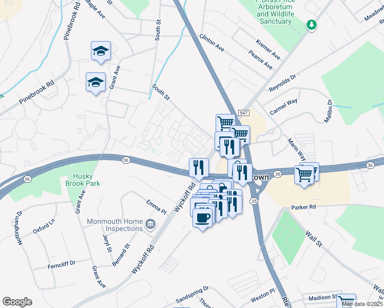 map of restaurants, bars, coffee shops, grocery stores, and more near 175 Wyckoff Road in Eatontown