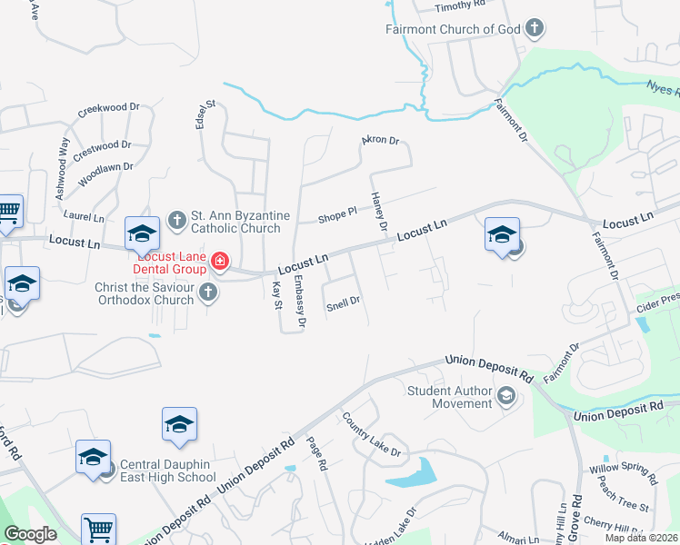 map of restaurants, bars, coffee shops, grocery stores, and more near 5824 Snell Drive in Harrisburg