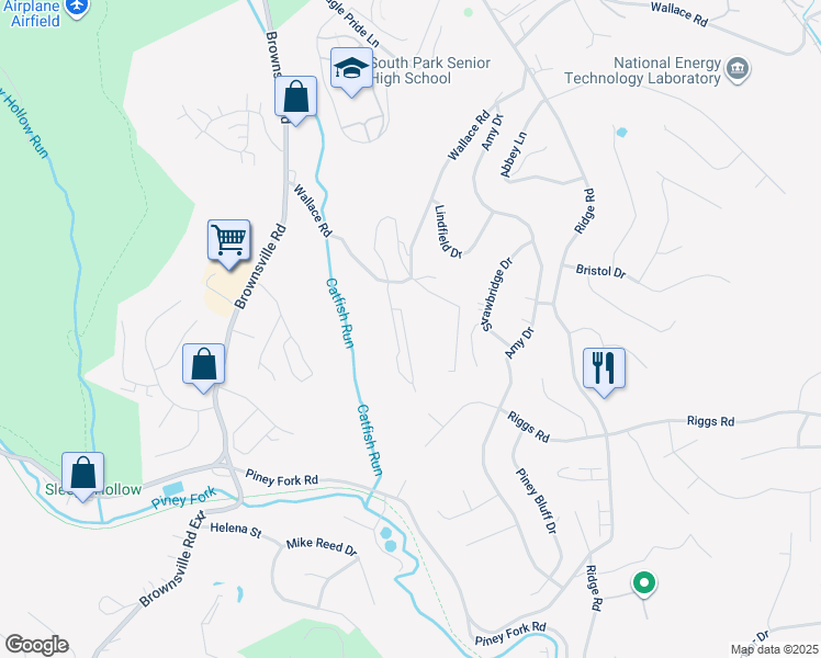 map of restaurants, bars, coffee shops, grocery stores, and more near 650 Hidden Ridge Court in South Park Township
