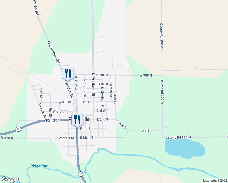 map of restaurants, bars, coffee shops, grocery stores, and more near 409 Sherman Street in Ridgeville