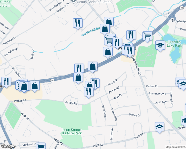 map of restaurants, bars, coffee shops, grocery stores, and more near 310 New Jersey 36 in West Long Branch