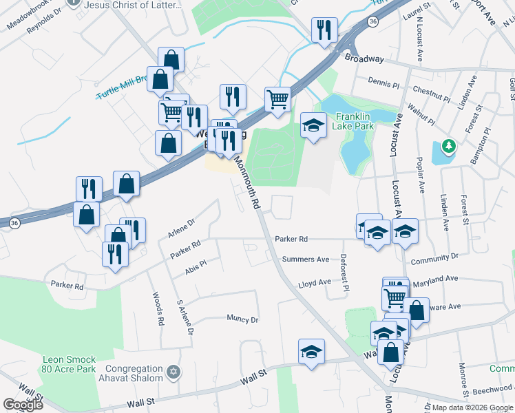 map of restaurants, bars, coffee shops, grocery stores, and more near 210 Monmouth Road in West Long Branch