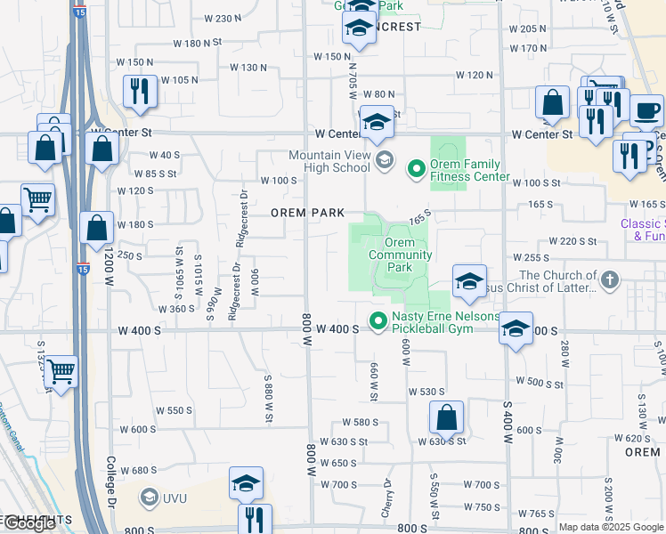 map of restaurants, bars, coffee shops, grocery stores, and more near 265 South 760 West Street in Orem