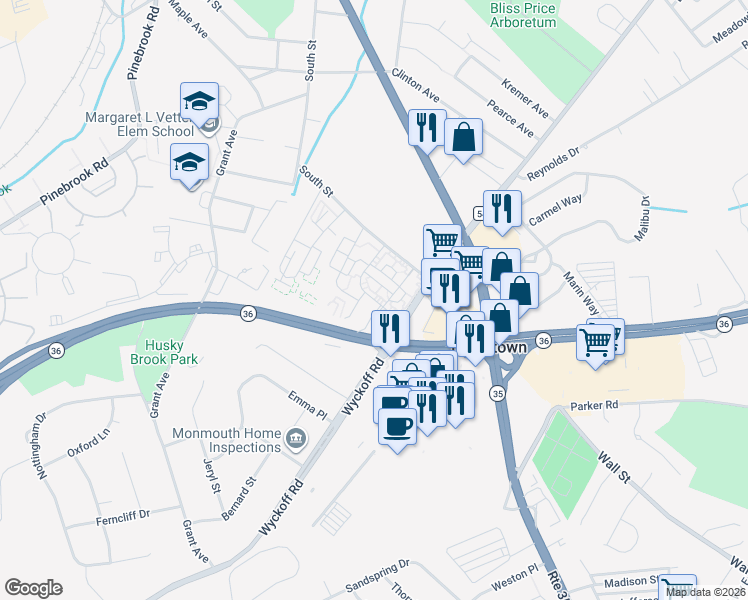 map of restaurants, bars, coffee shops, grocery stores, and more near 54 Magnolia Lane in Eatontown