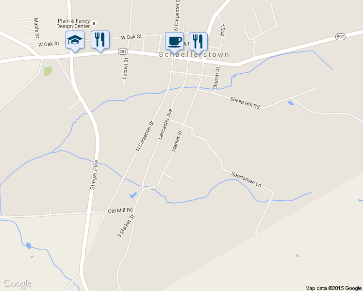 map of restaurants, bars, coffee shops, grocery stores, and more near 318 South Market Street in Newmanstown