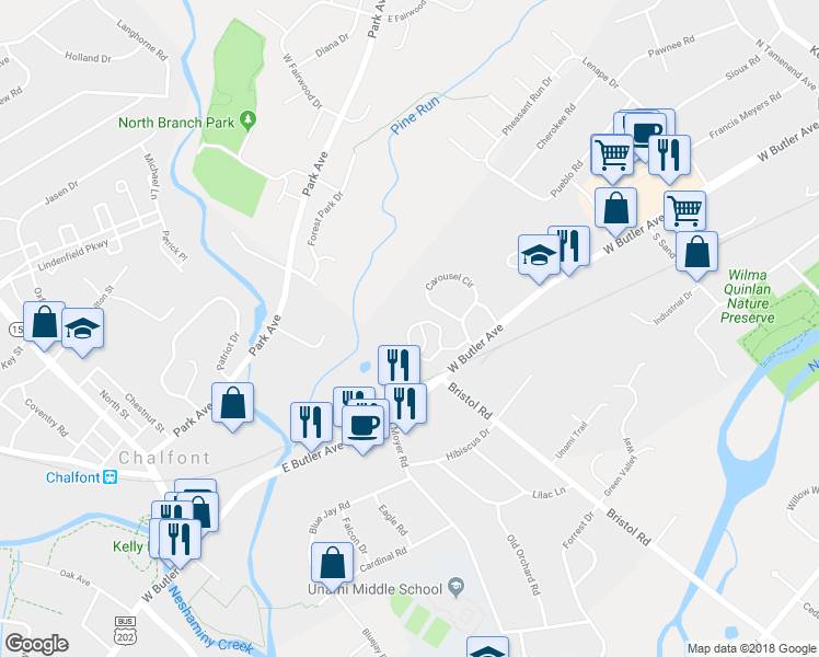 map of restaurants, bars, coffee shops, grocery stores, and more near 612 Ferris Lane in New Britain