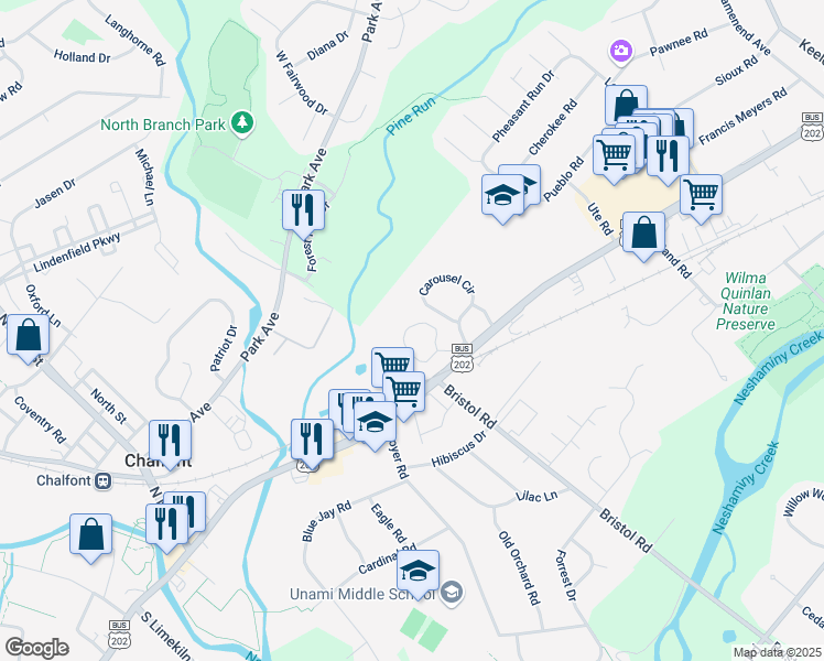 map of restaurants, bars, coffee shops, grocery stores, and more near 609 Ferris Lane in New Britain