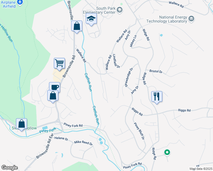 map of restaurants, bars, coffee shops, grocery stores, and more near 250 Hidden Ridge Court in South Park Township