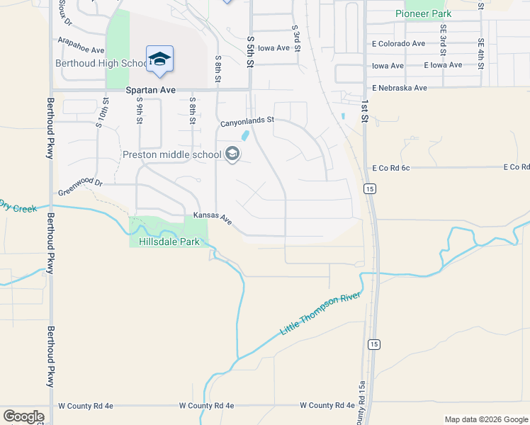 map of restaurants, bars, coffee shops, grocery stores, and more near 525 Capitol Reef Street in Berthoud