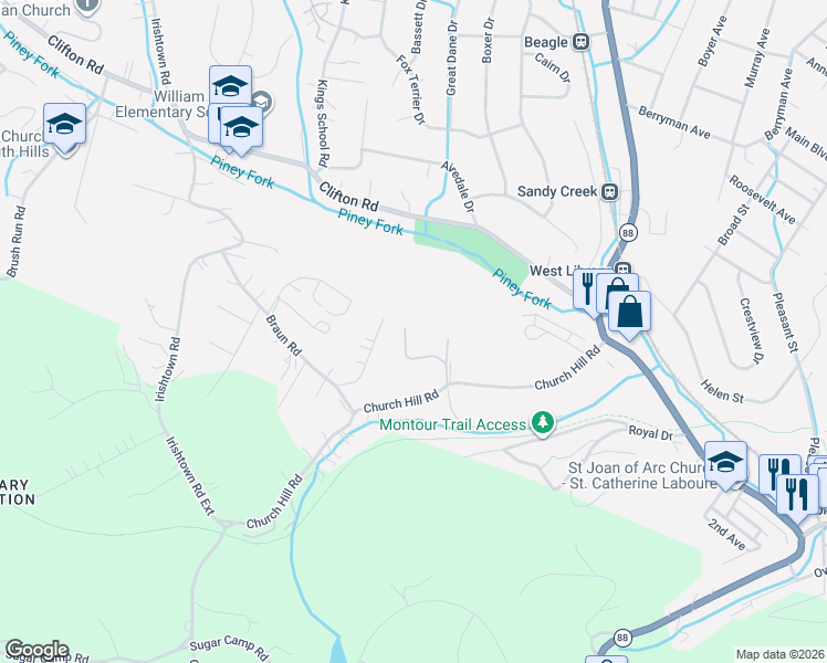 map of restaurants, bars, coffee shops, grocery stores, and more near 6319 Mitch Haven Drive in Bethel Park