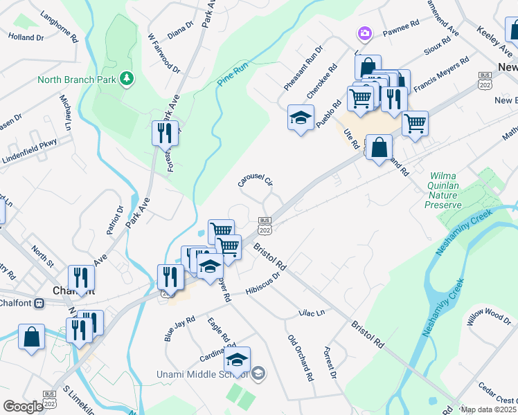 map of restaurants, bars, coffee shops, grocery stores, and more near 144 Carousel Circle in New Britain