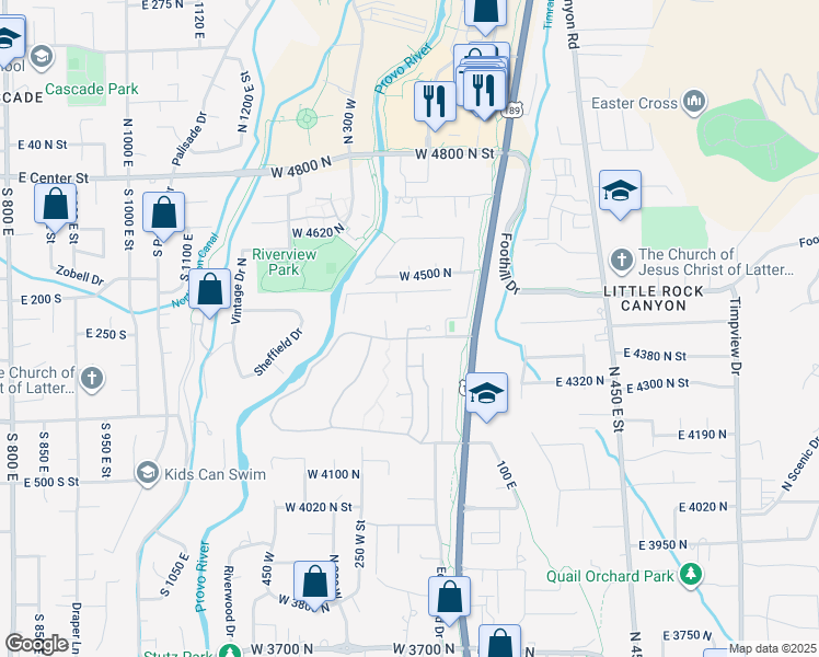 map of restaurants, bars, coffee shops, grocery stores, and more near North Stone Crossing in Provo