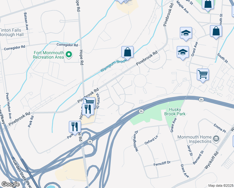 map of restaurants, bars, coffee shops, grocery stores, and more near 249 Eatoncrest Drive in Eatontown