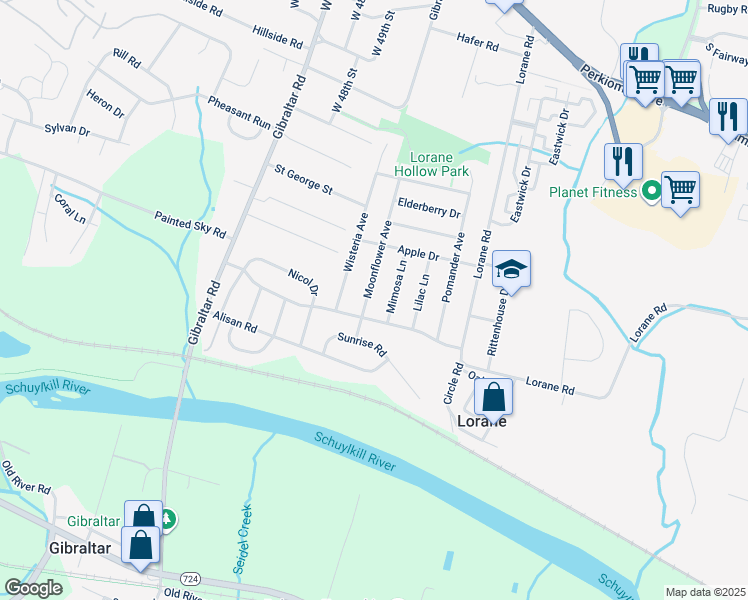 map of restaurants, bars, coffee shops, grocery stores, and more near 815 Moonflower Avenue in Reading