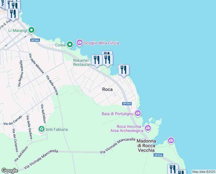 map of restaurants, bars, coffee shops, grocery stores, and more near 31 Via Isonzo in Roca Vecchia