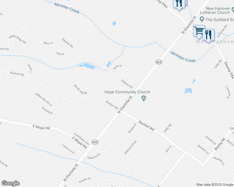 map of restaurants, bars, coffee shops, grocery stores, and more near 511 Hidden Lane in Gilbertsville