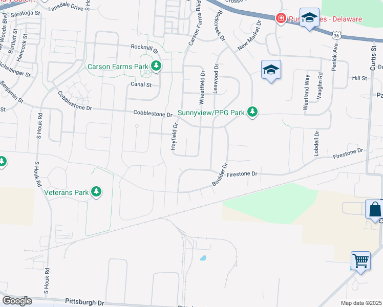 map of restaurants, bars, coffee shops, grocery stores, and more near 219 Hayfield Drive in Delaware