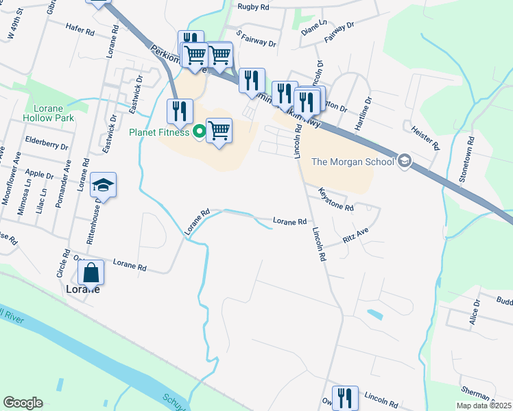 map of restaurants, bars, coffee shops, grocery stores, and more near 150 Lincoln Road in Reading