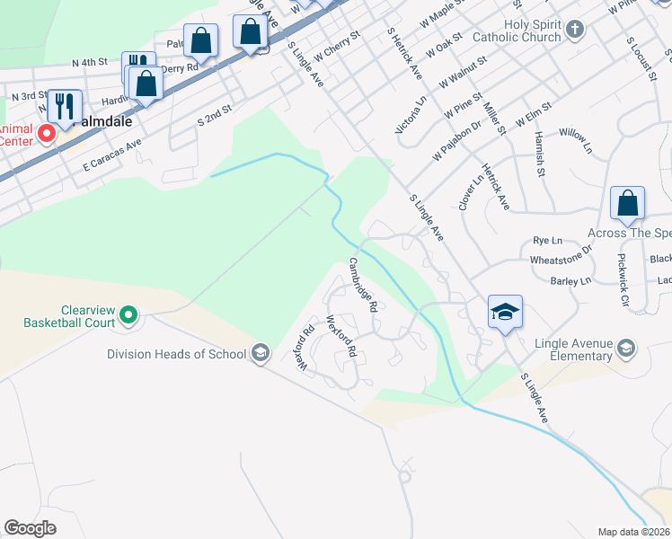 map of restaurants, bars, coffee shops, grocery stores, and more near 1821 Wexford Road in Palmyra