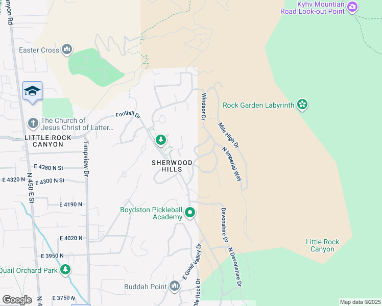 map of restaurants, bars, coffee shops, grocery stores, and more near 4365 Bedford Drive in Provo