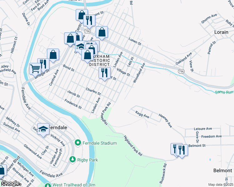 map of restaurants, bars, coffee shops, grocery stores, and more near 649 Forest Avenue in Johnstown
