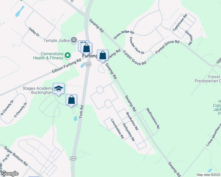 map of restaurants, bars, coffee shops, grocery stores, and more near 2294 Staffordshire Road in Furlong