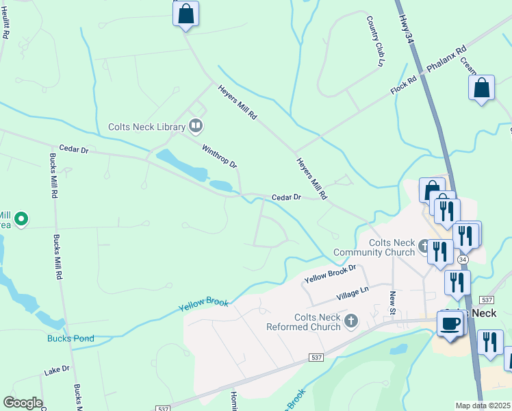 map of restaurants, bars, coffee shops, grocery stores, and more near 4 Joshua Huddy Drive in Monmouth County