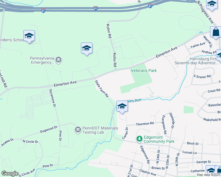 map of restaurants, bars, coffee shops, grocery stores, and more near 1601 Elmerton Avenue in Harrisburg