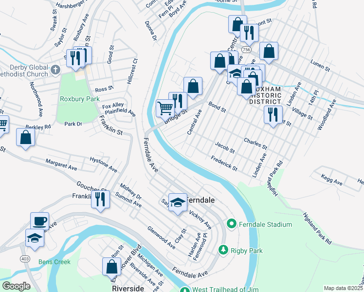 map of restaurants, bars, coffee shops, grocery stores, and more near 11 Cleveland Street in Johnstown