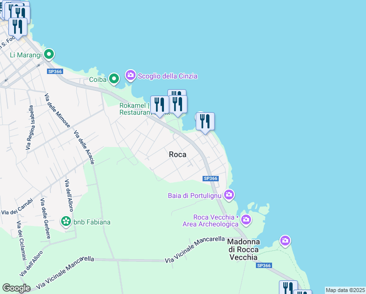 map of restaurants, bars, coffee shops, grocery stores, and more near 31 Via Isonzo in Roca Vecchia