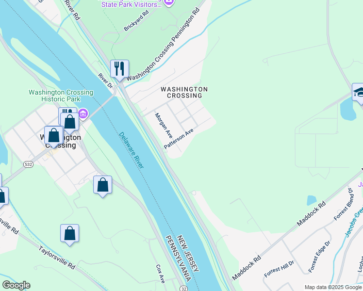 map of restaurants, bars, coffee shops, grocery stores, and more near 36 Morgan Avenue in Hopewell Township