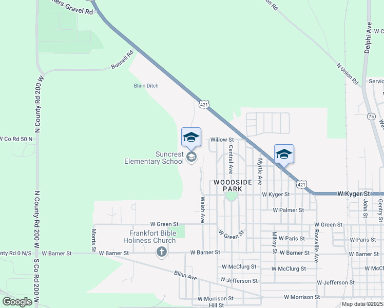 map of restaurants, bars, coffee shops, grocery stores, and more near 1608 West Kyger Street in Frankfort