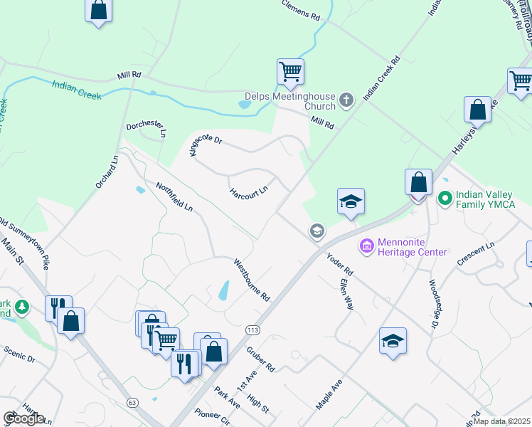 map of restaurants, bars, coffee shops, grocery stores, and more near 640 Yoder Road in Harleysville