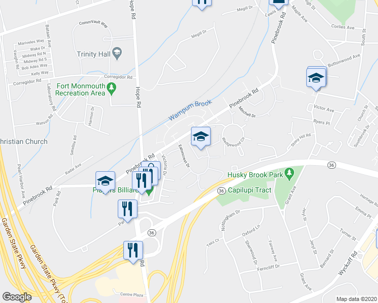map of restaurants, bars, coffee shops, grocery stores, and more near 249 Eatoncrest Drive in Eatontown